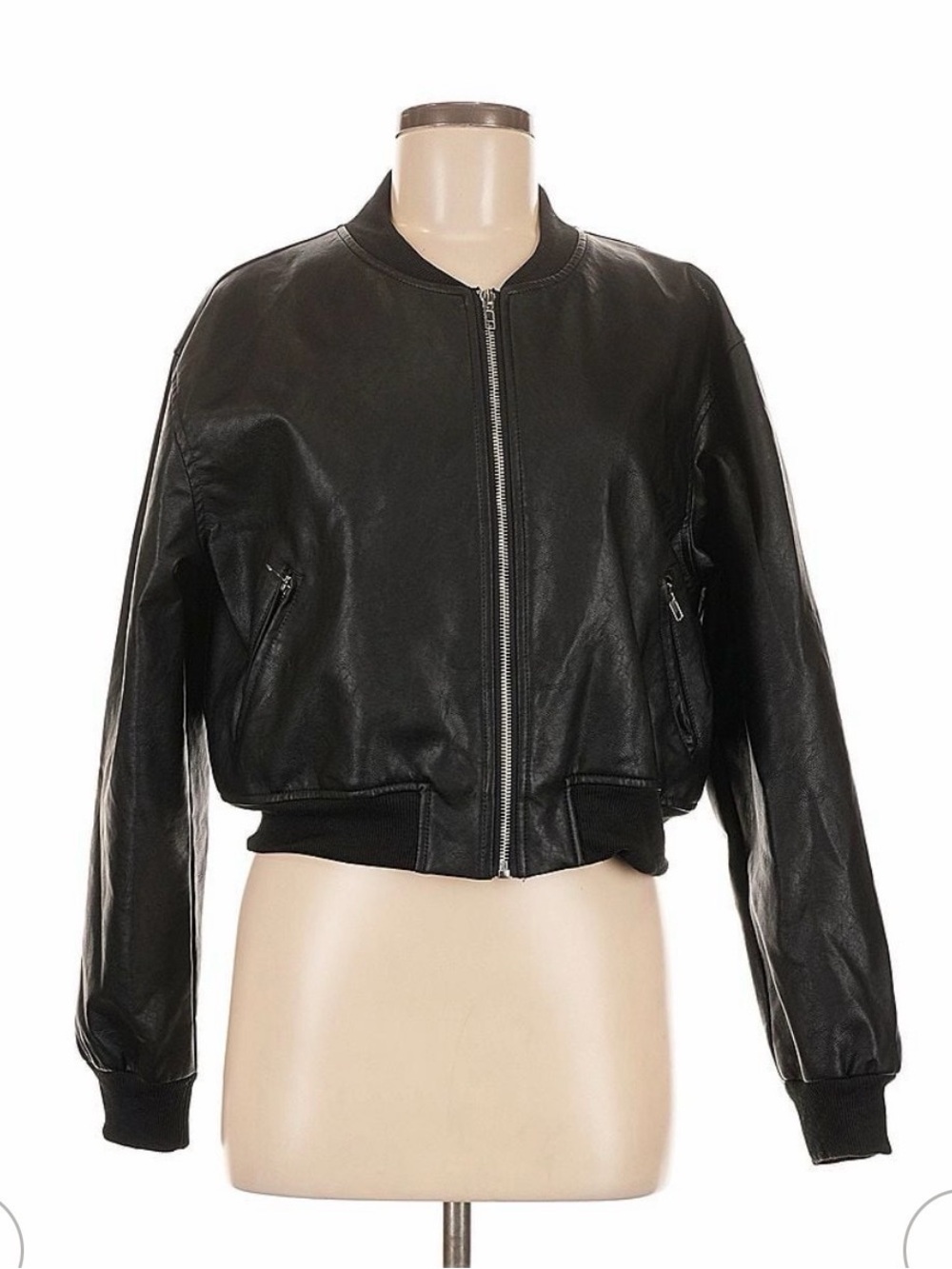 Lulu's Black Leather Bomber Jacket